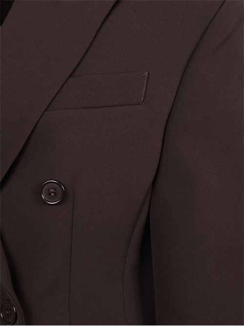 Blazer marrone di THE FRANKIE SHOP caratterizzato da vestibilità regolare, doppiopetto, silhouette a clessidra, spalle imbottite e pieghe sul retro. THE FRANKIE SHOP | DOYERBLFS21079200